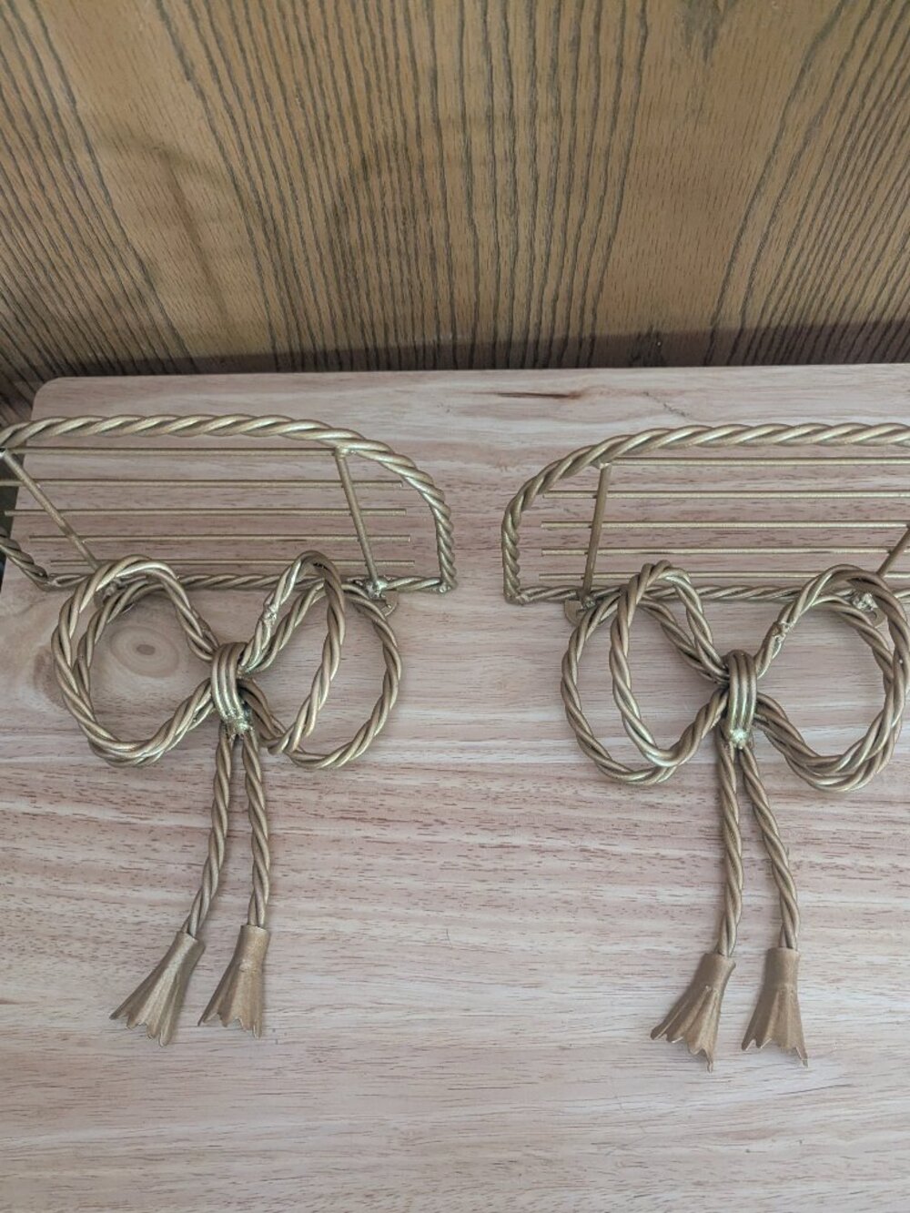 VTG Home Interiors Two Metal Gold Corded Tassel Bow Shelves Hollywood Regency